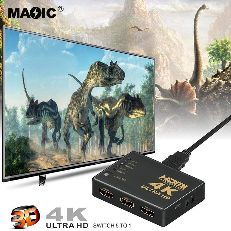Magelei 4k 30hz 5 in 1 out hdmi switcher 5x1 hdmi switch 5 port with remote control IR