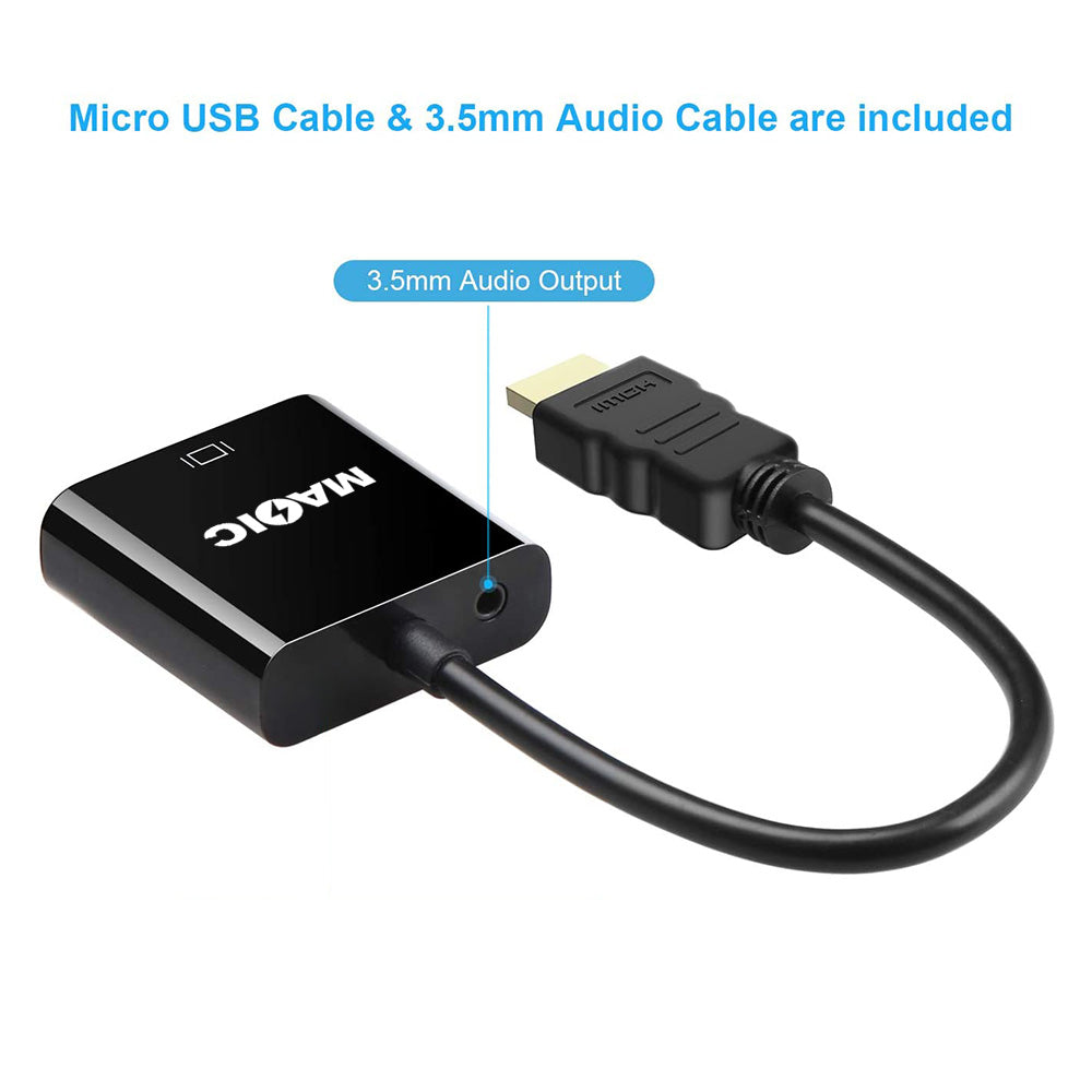 Magelei 1080P Gold Plated HDMI to VGA Adapter Cable with Audio Cable
