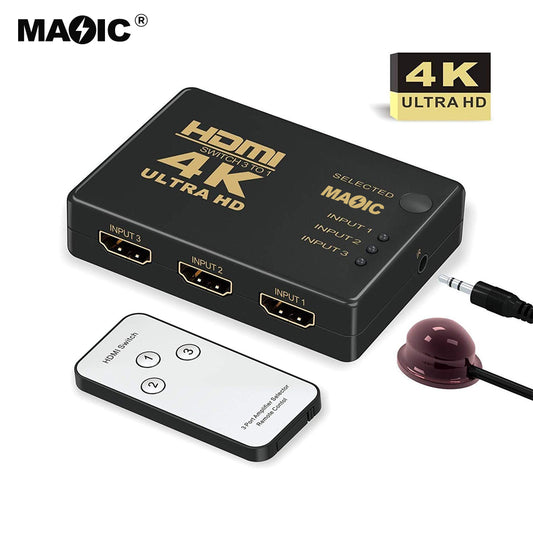 Magelei HDMI Switcher 3 in 1 Out 4k HDMI Switch with Remote Control Controller Infrared Cable