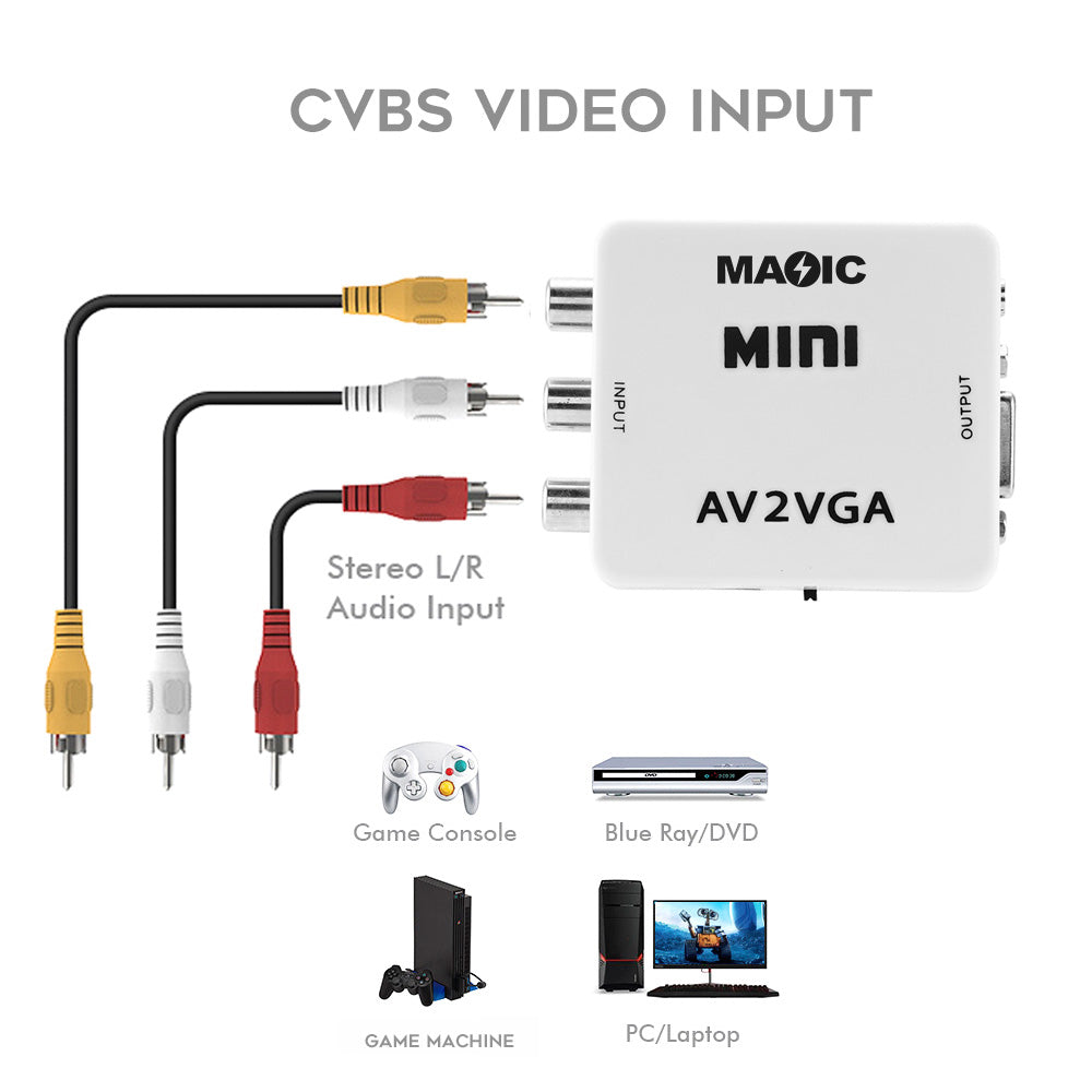 1080P AV2VGA AV to VGA Adapter Mini RCA to VGA Audio Video Converter