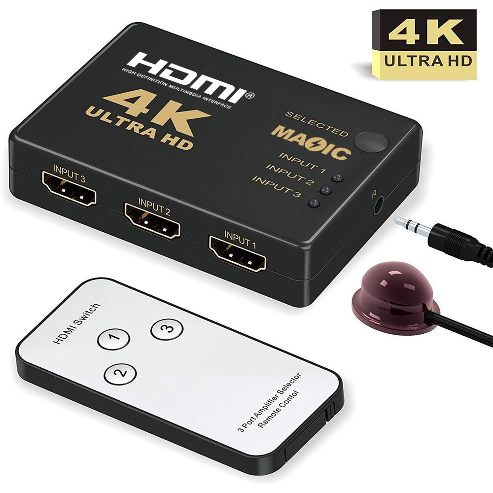 Magelei HDMI Switcher 3 in 1 Out 4k HDMI Switch with Remote Control Controller Infrared Cable