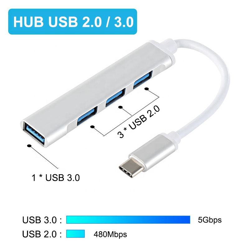 Mini Slim USB C to USB 3.0 2.0 Adapter 4 Port USB Hub Expander USB Hub Type C