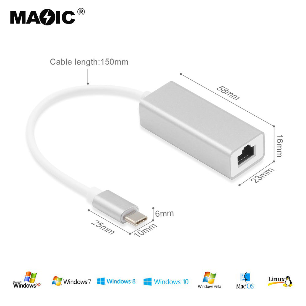 Magelei Aluminum 4 in 1 Gigabit Ethernet LAN Network Adapter USB C to Ethernet Adapter