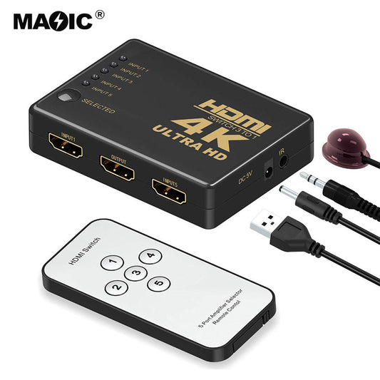 Magelei 4k 30hz 5 in 1 out hdmi switcher 5x1 hdmi switch 5 port with remote control IR